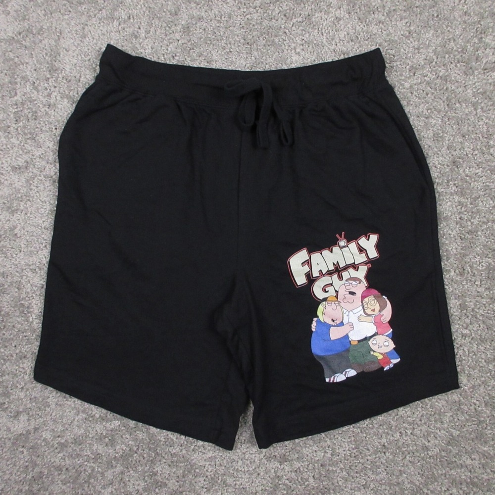 Family Guy Shorts Mens Medium Black Solid Sweat TV Show Peter Griffin‎